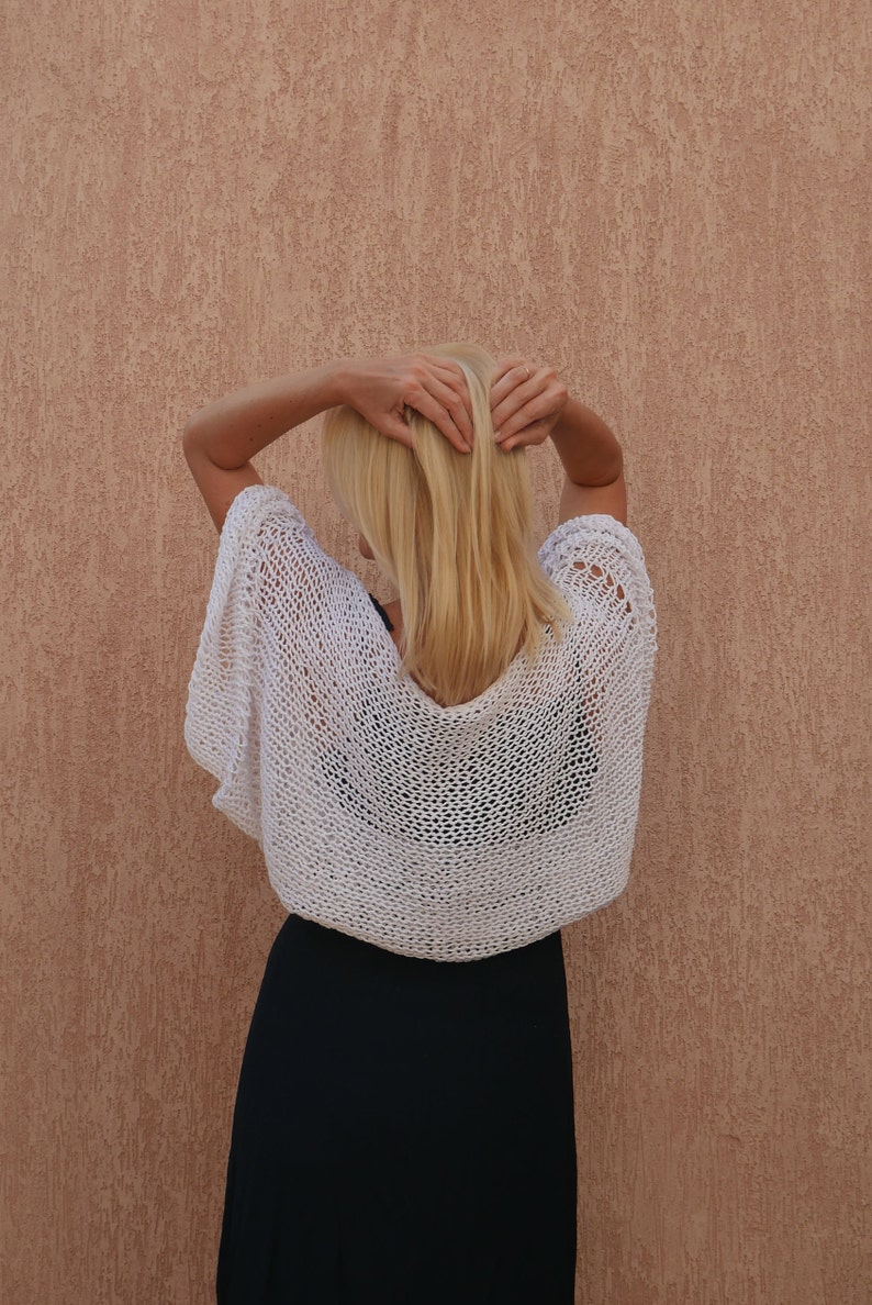 Long Sleeves Cotton Shrug Hand Knitted Shrug White Summer Etsy