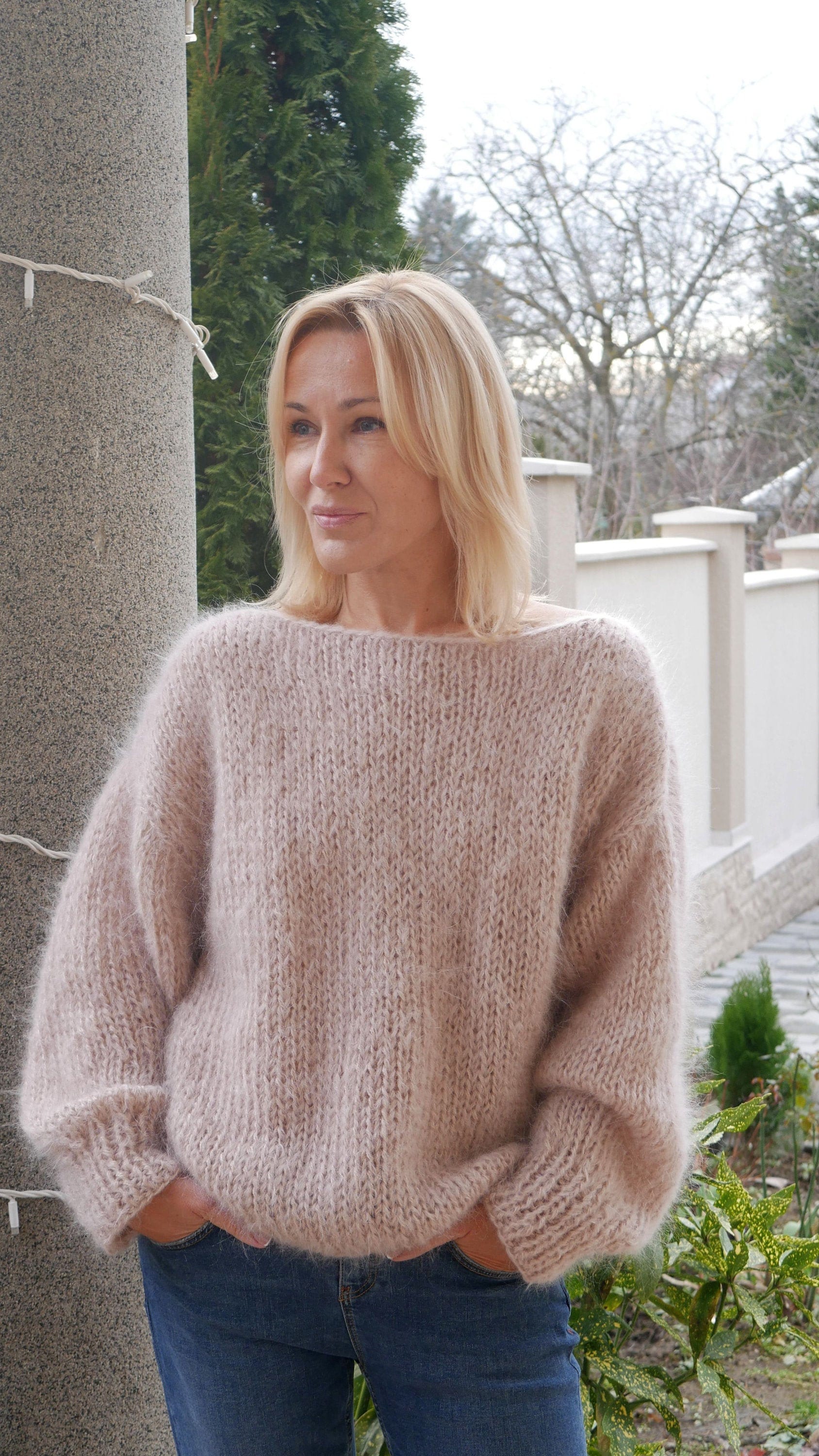 Fluffy Mohair Sweater Light Beige Sweater Loose Fit - Israel