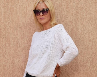 White cotton sweater women's Clearance