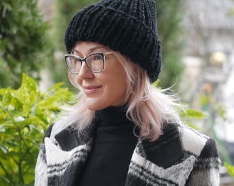 Handmade Chunky Knit Slouchy Beanie: Wool Blend Winter Hat