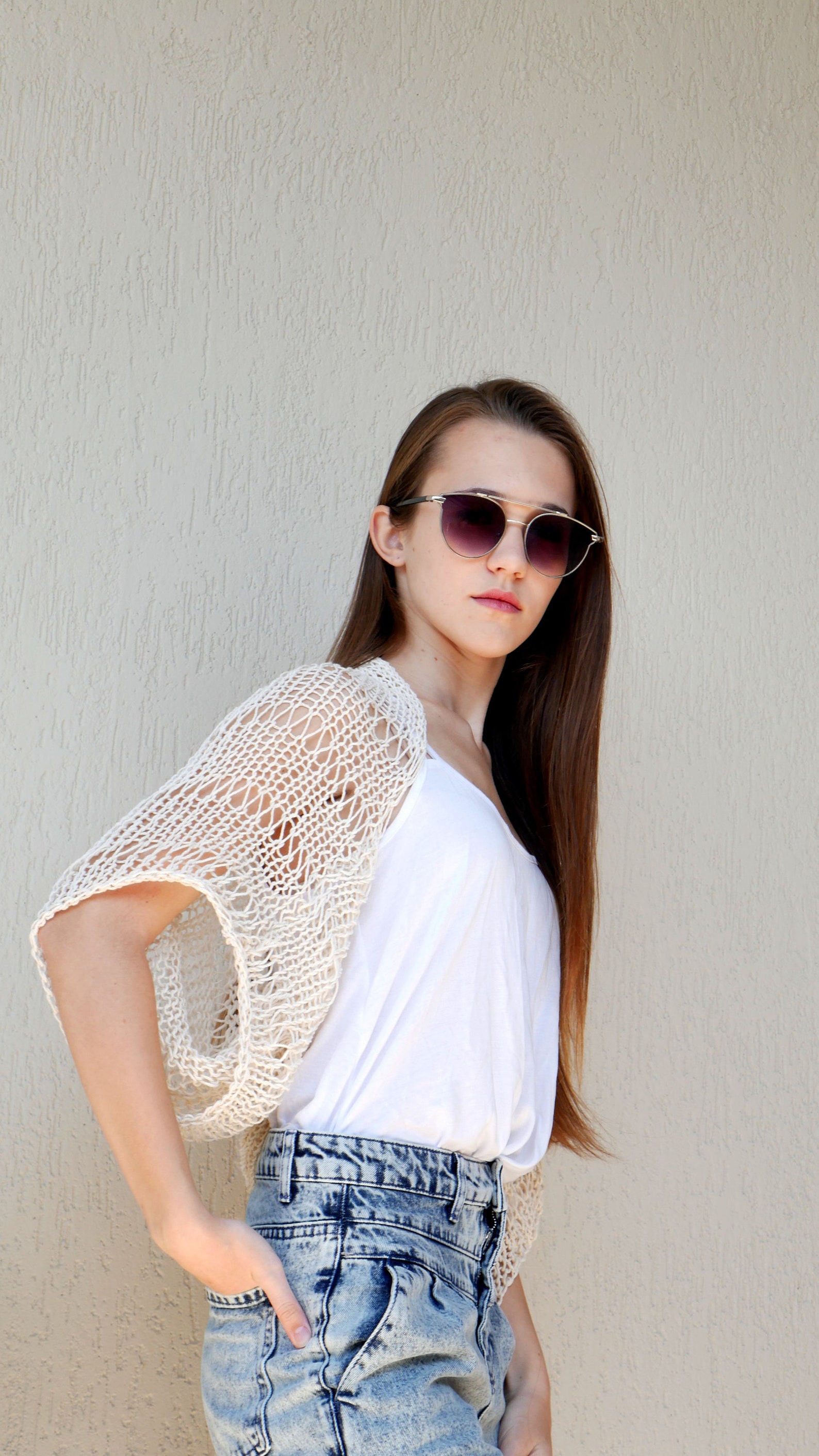 Cream Cotton Shrug Sweater Hand Knitted Shrug Ivory Summer Etsy