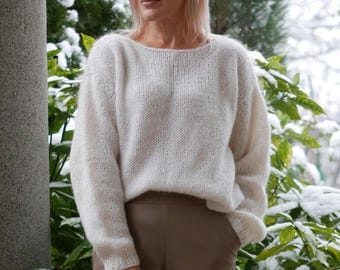 Handmade Kid Mohair Sweater: Loose Knit Women's Sweater