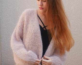 Cardigan Fluffy Mohair Beige cardigan plus size XXXL Long handknit Fluffy women open front sweater Wrap wool Sexy loose Long oversized