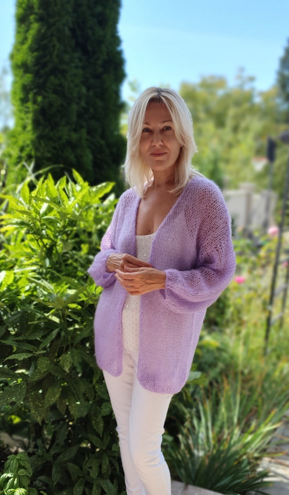 Purple Summer Cardigan Lilac Mohair 