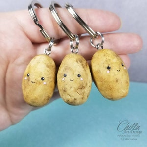 Potato spud keychain with heart keyring polymer clay, cute, realistic, father&#39;s  day, best friends funny vegetarian vegan valentine&#39;s gift