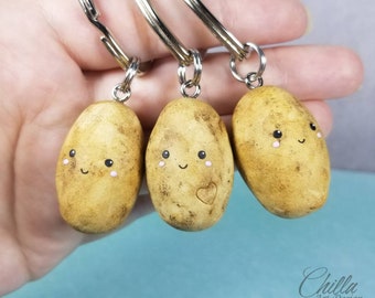 Potato spud keychain with heart keyring polymer clay, cute, realistic, father's  day, best friends funny vegetarian vegan valentine's gift