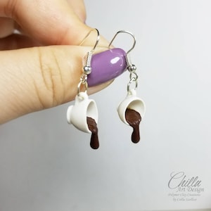 Espresso polymer clay tiny cup of coffee earrings mother&#39;s day gift coffee lover Halloween earrings stainless steel