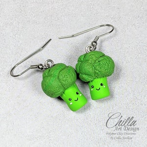 Cute broccoli earrings with stainless steel wire, vegetarian vegan earrings, foodie jewelry