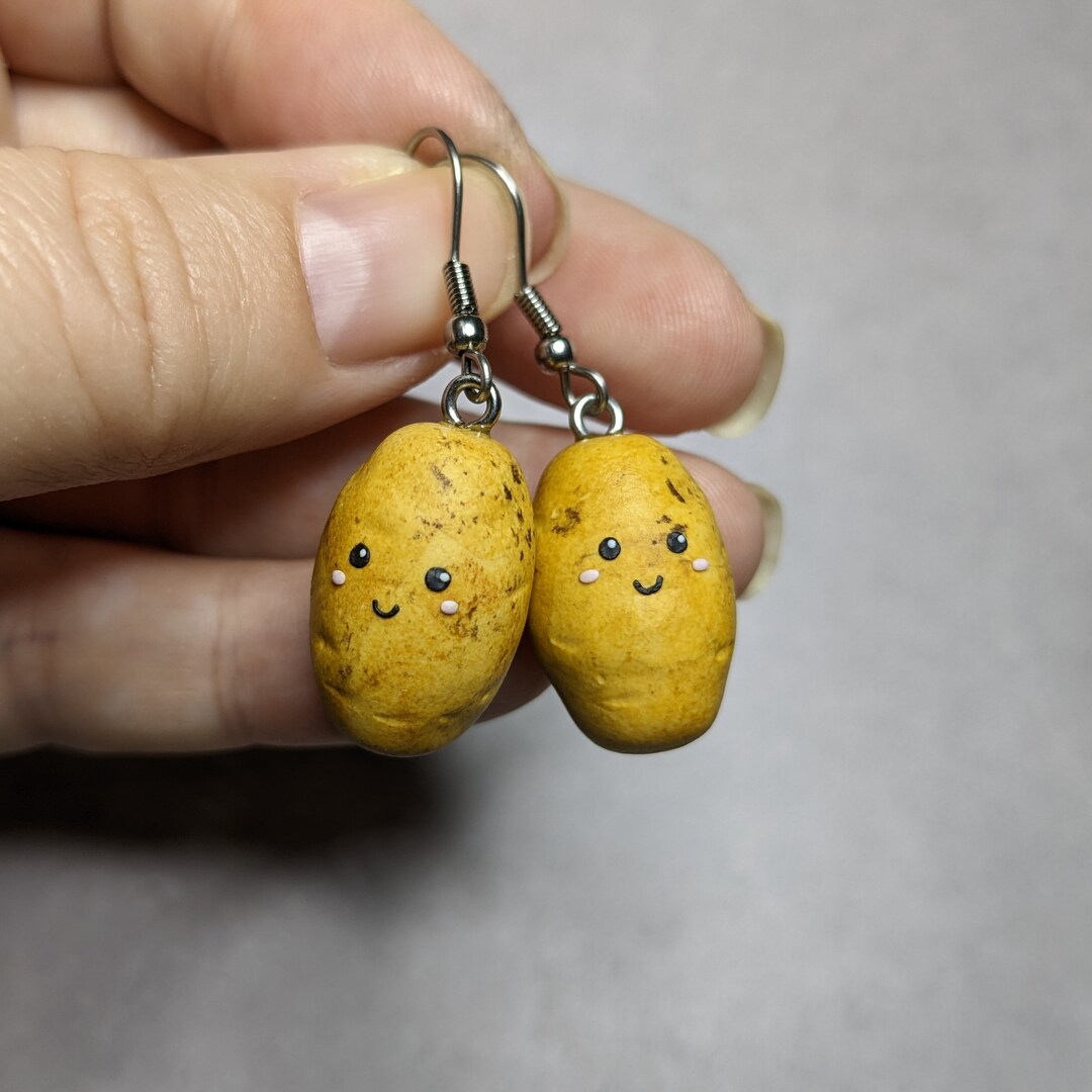 Potato Spud Earring With Stainless Steel Wire, Polymer Clay, Cute