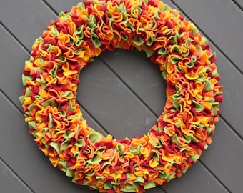 Fall Wreath, Rag Wreath, Thanksgiving Wreath, Fall Decor, Fleece Wreath, Autumn Wreath, Fabric Wreath, Halloween Wreath, Modern Wreath