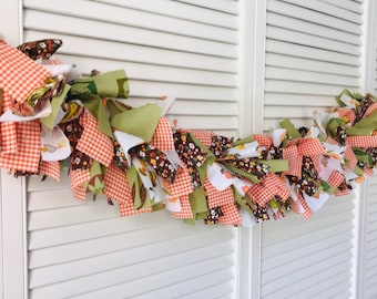 Fall Rag Garland, Vintage Fabric Swag, Fall Garland, Mantle Garland, Fall Mantle Decor, Farmhouse Decor, Thanksgiving Decor, Autumn Garland