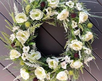 Spring Greenery Wreath, Easter Wreath, Spring Wreath for Door, Mother's Day Wreath, Summer Door Decor, Gift for Mom, All Season Wreath