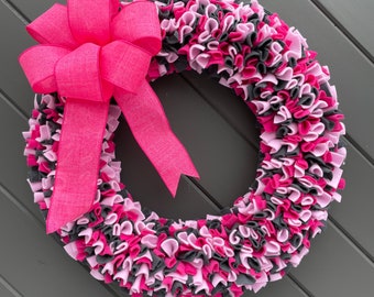 Pink Door Wreath, Easter Wreath, Spring Decor, Easter Decor, Valentine's Decor, Modern Rag Wreath, Storm Door Wreath, Valentine's Day Wreath