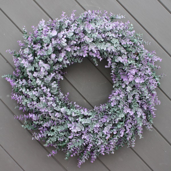 Couronne de porte violet buis printemps Couronne printemps Couronne pourpre Eucalyptus Pâques Couronne lavande Couronne All an porte Couronne ressort avant