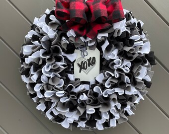 Buffalo Plaid Rag Wreath, Farmhouse Fabric Wreath, XOXO Valentines Day Decor for Front Door