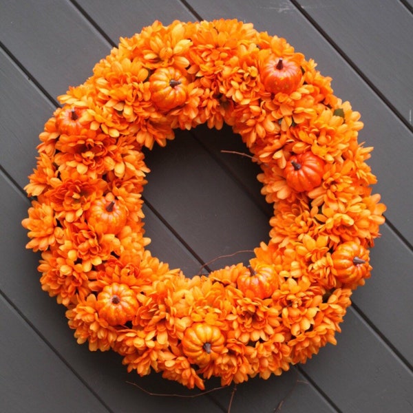 Pumpkin Wreath, Orange Fall Wreath, Modern Fall Wreath, Thankgiving Wreath, Front Door Wreath, HALLOWEEN Wreath, Autumn Wreath for Door