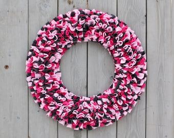 Weatherproof Modern Rag Wreath for Front Door, Soft Pink Fleece Spring Wreath, Valentines Day Decor