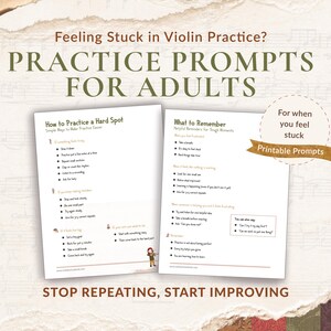 Violin Practice Help for Adults | Practice Prompts Printable | Improve Practice Focus | Music Practice Tools for Beginners