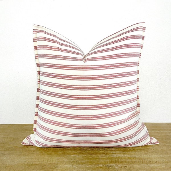 Red stripe pillow cover, Christmas ticking pillow cover, Fourth of July farmhouse pillow cover, 20x20 couch pillow cover, decorative sham