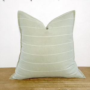 Sage Green Striped Linen Pillow Cover: Modern Minimalist Decor