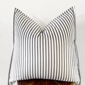 Black ticking stripe pillow cover modern farmhouse, decorative pillow cover french ticking, layering pillow cover 20x20, 18x18 pillow cover