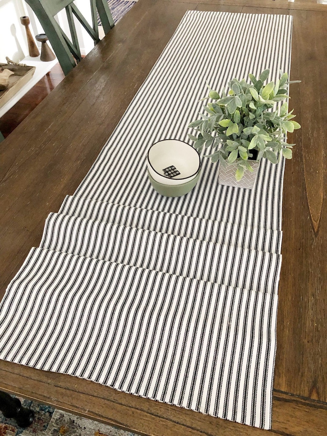 Stripe Table Runner, Black Ticking Table Runner, Modern Farmhouse Table