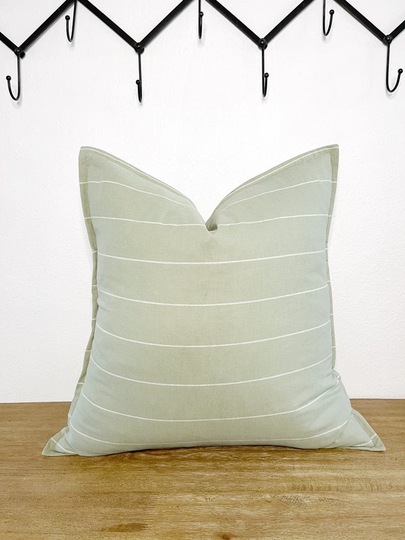 Pillow Cover Beige and Sage Green Stripe Modern Farmhouse 18x18 and 20x20
