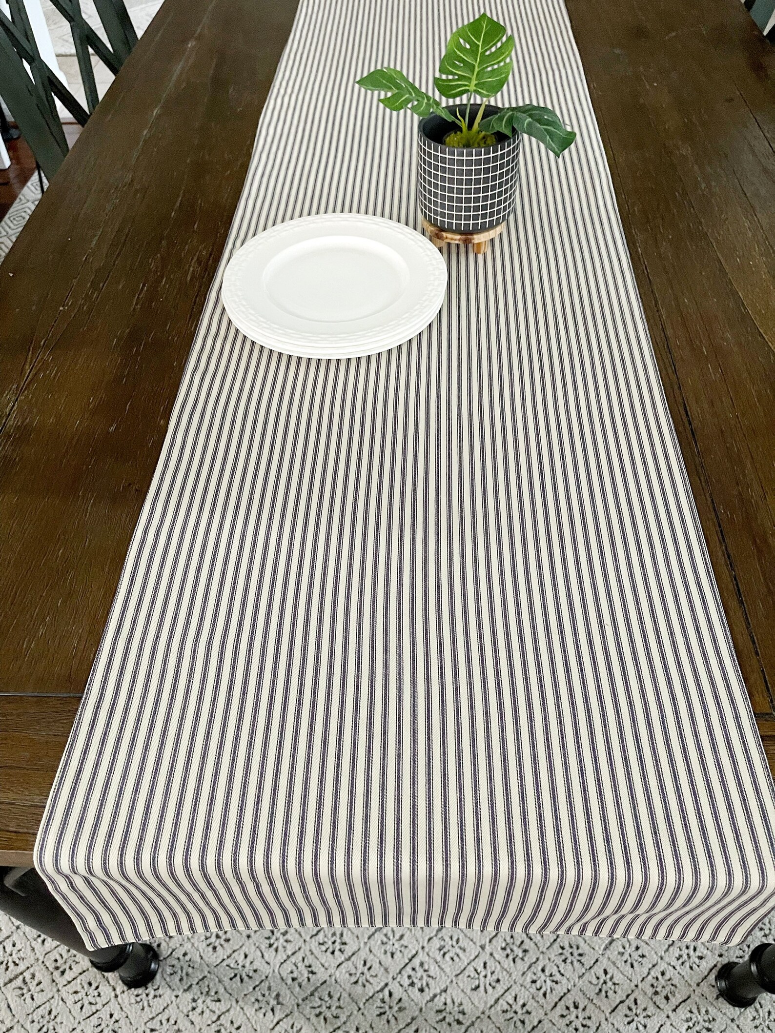 Blue Ticking Table Runner French Stripe Table Runner Modern Etsy