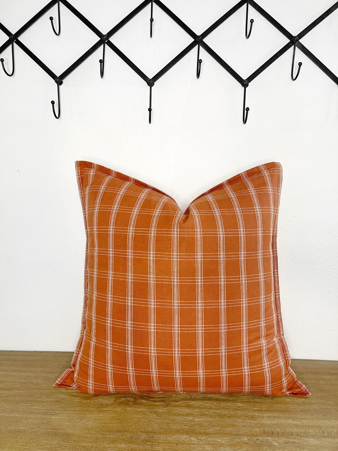 Burnt Orange Pillow Cover, Decorative Fall Pillow Cover, Windowpane