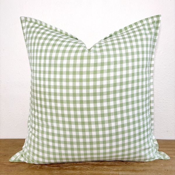 Green check pillow cover, spring summer pillow cover, easter holiday throw pillow, 18x18 20x20 pillow sham, minimalist slip cover, euro sham