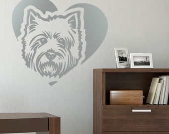 Westie Decal, Dog West Highland White Terrier Heart, Vinyl Sticker Decal - Good for Walls, Cars, Ipads, Mirrors, Westie lover gift idea