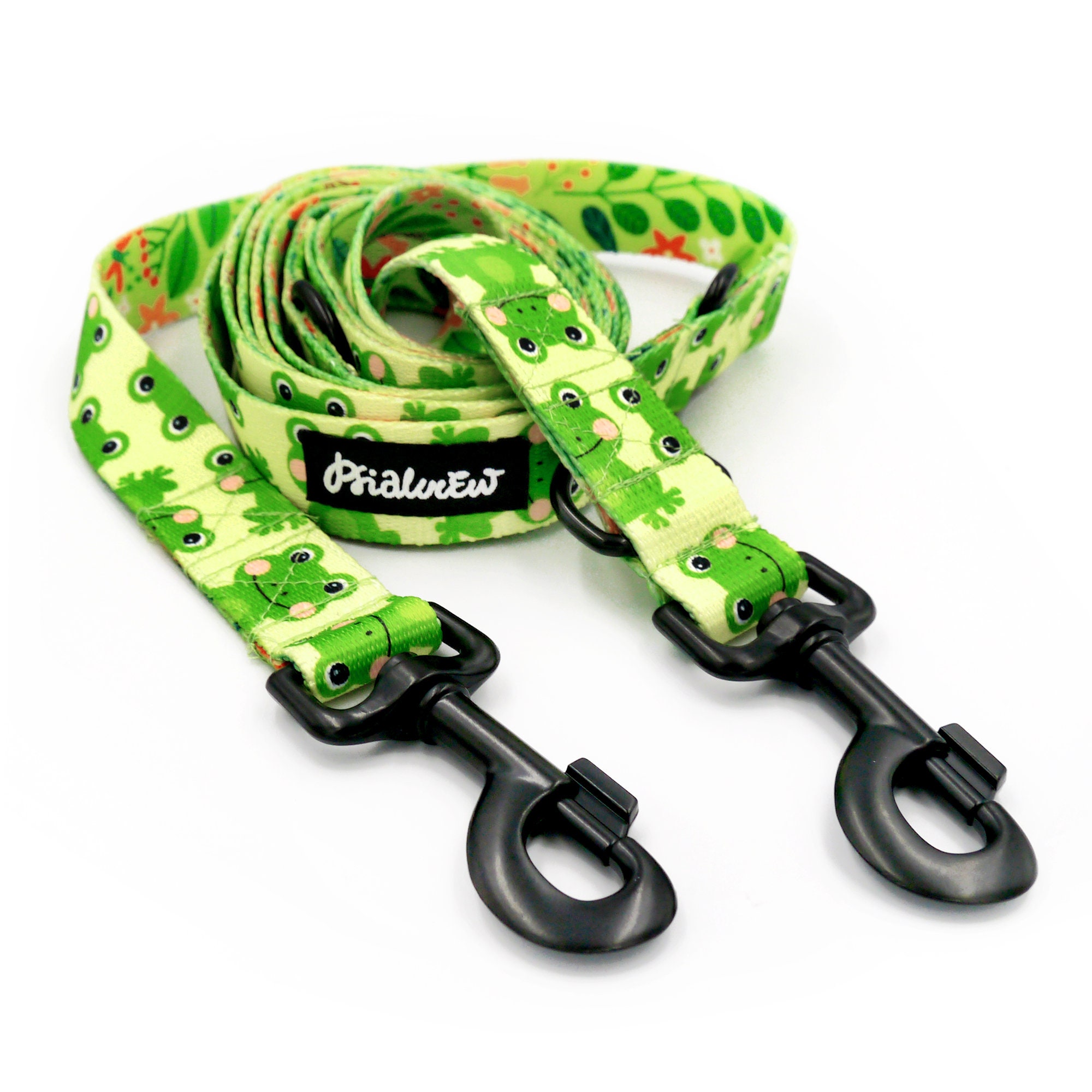 Correa para perros Ranas verdes ancho 2,5 cm, 1" de ancho, mosquetón negro 8 cm (3,15"), moda para perros, estilo perro