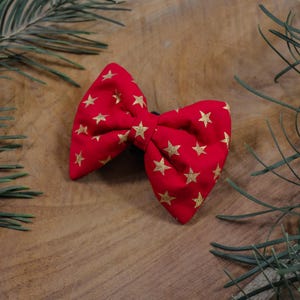 Red Dog Bow Tie, gift for dog, Gold Stars Pet Bow Tie, Bowtie, Collar Attachment Christmas Pet Bow Tie