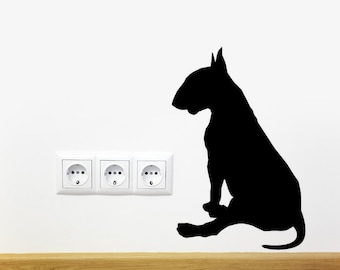 Dog Decal Sitting Bull Terrier, Vinyl Sticker Decal - Good for Walls, Cars, Ipads, Mirrors Etc
