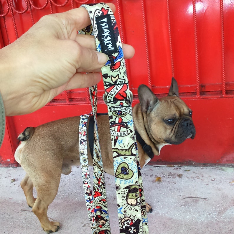 Dog Leash Dog Tattoo Flash width 2.5 cm colorful designed pet leashes Psiakrew for medium and large dogs 1
