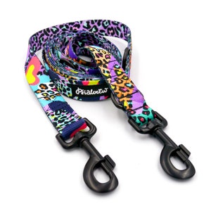 Dog Leash Crazy Leopard width 2.5 cm, 1&quot;  wide, snap hook black 8 cm (3,15&quot;), animal print, dog fashion, dog style