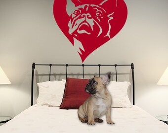 French Bulldog Dog Wall Decal , Love Frenchie, Vinyl Sticker Decal - Good for Walls, Cars, Ipads, Mirrors Etc