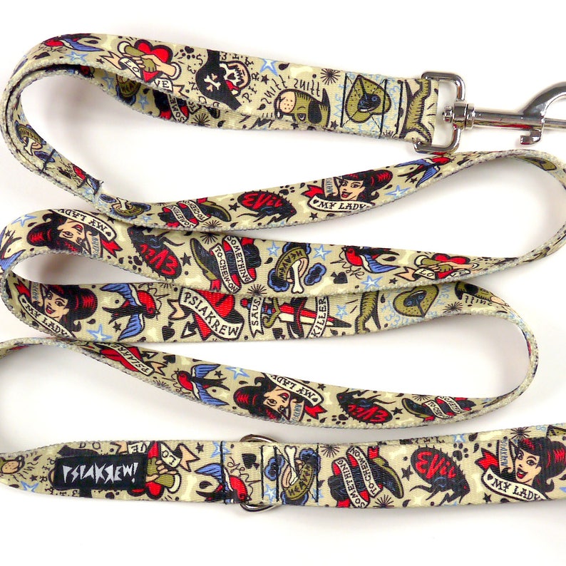 Dog Leash Dog Tattoo Flash width 2.5 cm colorful designed pet leashes Psiakrew for medium and large dogs 1