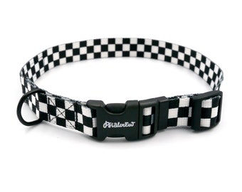 Collare per cani a scacchi: design a scacchi bianchi e neri, collare per cuccioli di piccola taglia
