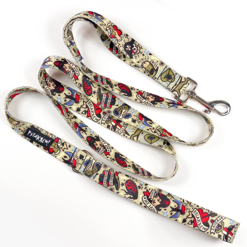 Dog Leash Dog Tattoo Flash width 2.5 cm colorful designed pet leashes Psiakrew for medium and large dogs 1