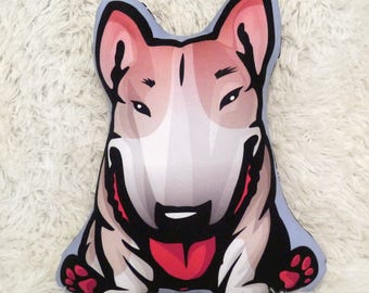 Bull Terrier Dog Pillow, Pet Pillow, dog lover gift idea, cuddly Bull Terrier fawn stuffed dog throw pillow soft toy gift for kids