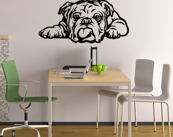 Dog Decal English Bulldog Tongue, Vinyl Sticker Decal - Good for Walls, Cars, Ipads, Mirrors Etc