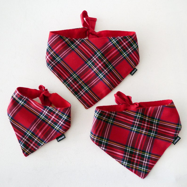 Dog Bandana Tartan handkerchief style to tie around your pet\u2019s neck scottish plaid Tartan pattern bandana Psiakrew red