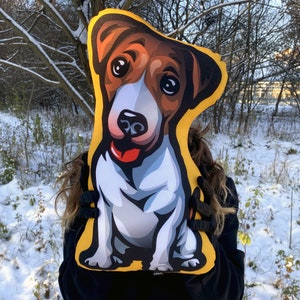 Jack Russel Terrier Kissen, Dekoratives Hundekissen Kuscheltier Maskottchen, Hund Geschenkidee Niedlich, Haustierliebhaber Geschenk, Plüschhund Psiakrew