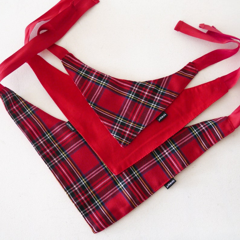 Dog Bandana Tartan handkerchief style to tie around your pet\u2019s neck scottish plaid Tartan pattern bandana Psiakrew red