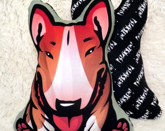 Bull Terrier Kissen, Bully Kissen, Hundeliebhaber Geschenkidee, kuscheliger Bullterrier, Kuscheltier Hund, Bull Terrier rot