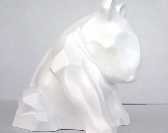 Bull Terrier White Mat Sculpture, gypsum cast, Gift for Bully Mom, Dad, Bull Terrier Dog Lover gift idea