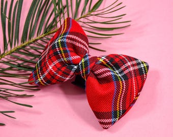 Christmas Dog Bow Tie: Red Tartan Plaid Collar Attachment