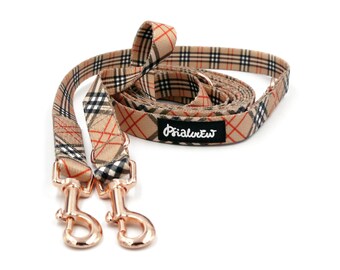 Karierte Hundeleine: Länge verstellbar, Metallteile in Roségold