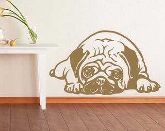 Dog Decal Pug Snooze, Vinyl Sticker Decal - Good for Walls, Cars, Ipads, Mirrors Etc